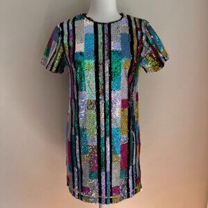 Sequin Color Block Mini Endless Rose Dress Multicolor Size XS New
